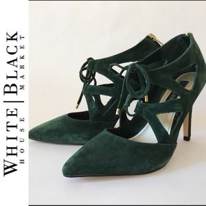 WHBM emerald green suede lace up heels